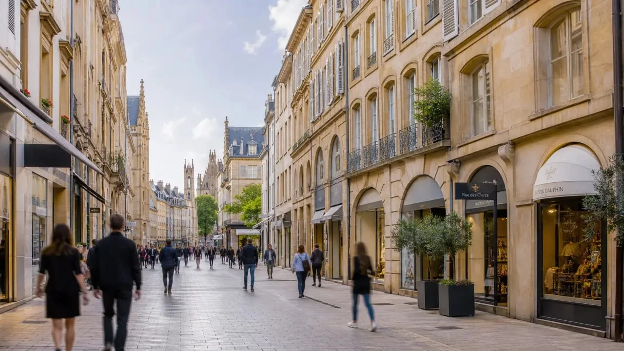 Metz Serpenoise, vue de la rue commerçante du centre-ville de Metz