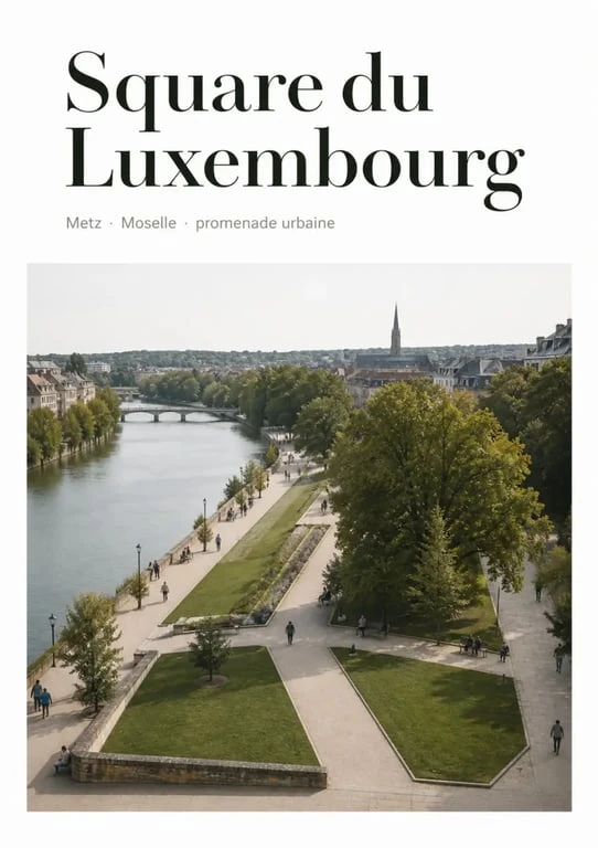 Square du Luxembourg Metz : vue large du jardin urbain près de la Moselle