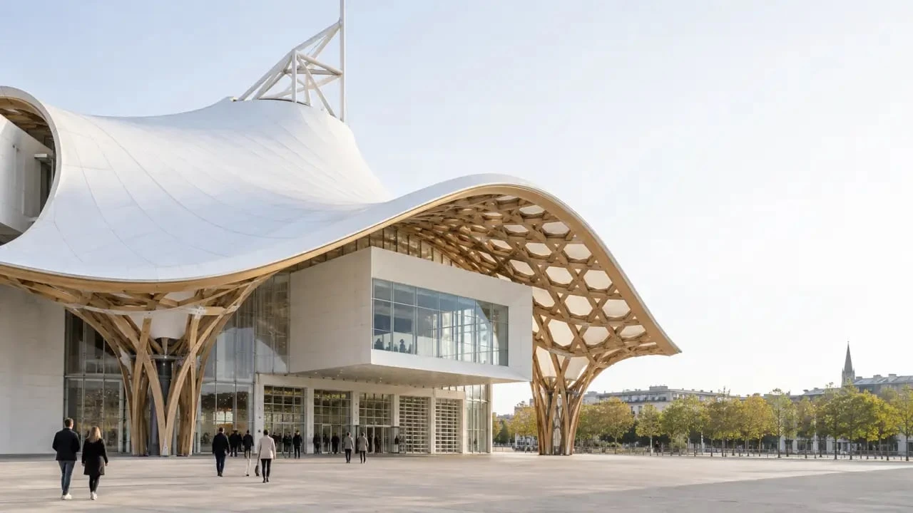 Expo Pompidou Metz et architecture du Centre Pompidou-Metz vue depuis le parvis