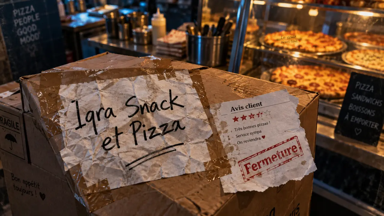 Restaurant iqra metz : affiche Iqra Snack et Pizza sur boîte carton