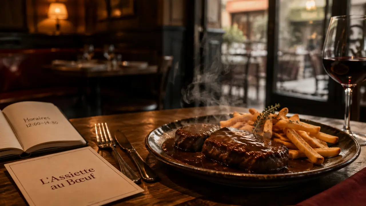 Restaurant l'assiette au bœuf metz : plat de bœuf fumant et horaires