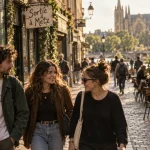 Sortir a Metz : amis en balade, cathédrale Saint-Étienne au fond