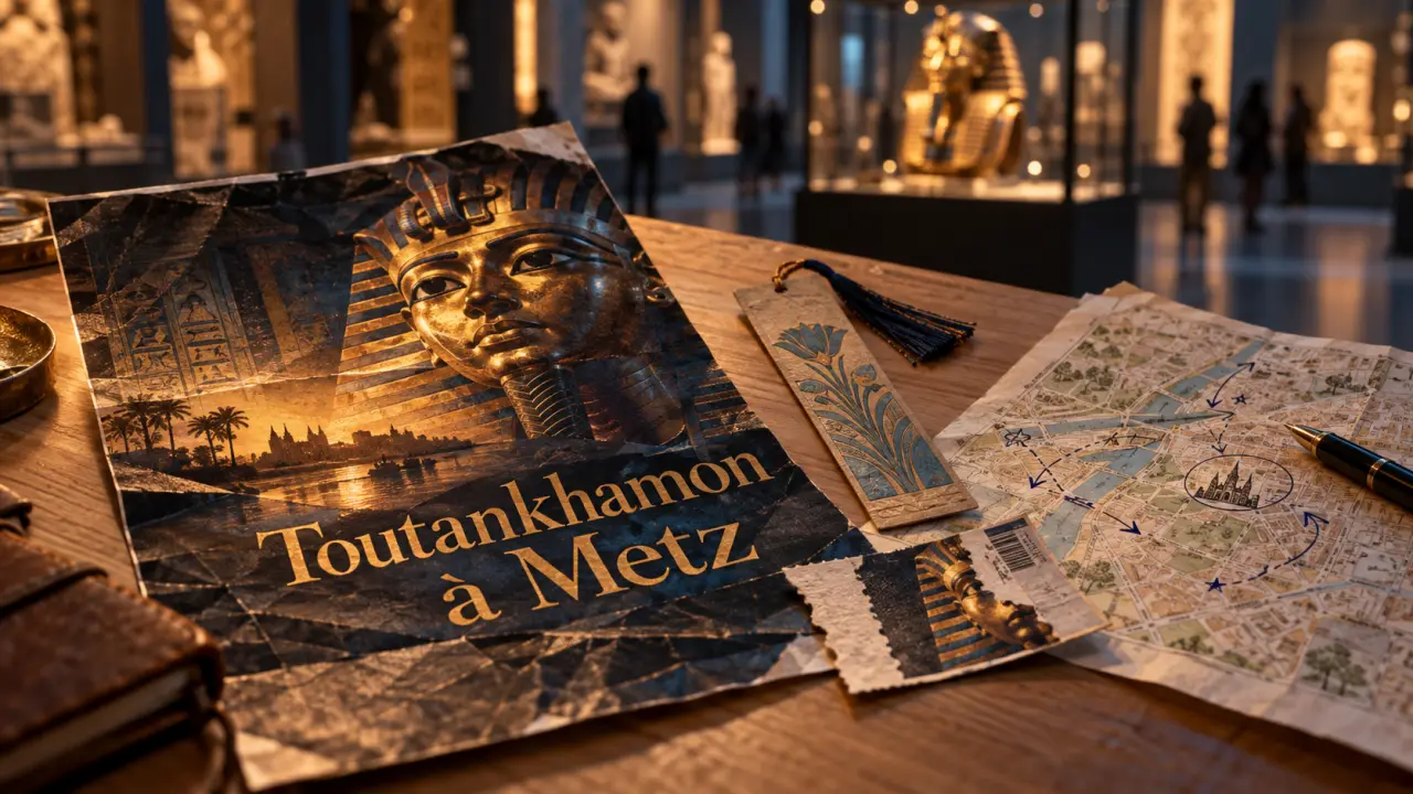 Expo Egypte Metz : affiche Toutankhamon et billets